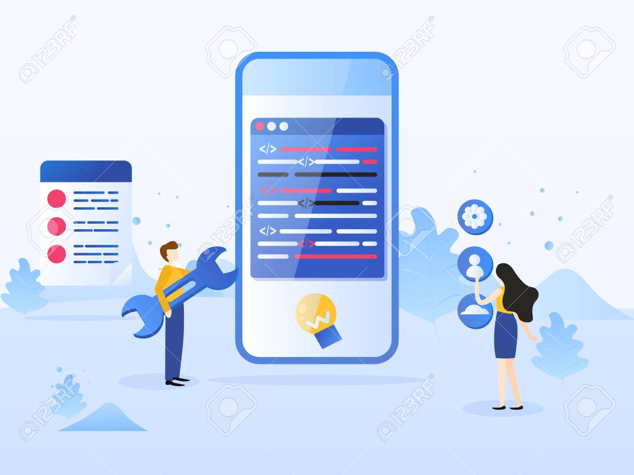 Smartphone interface building process, mobile app build. Mobile application development process.